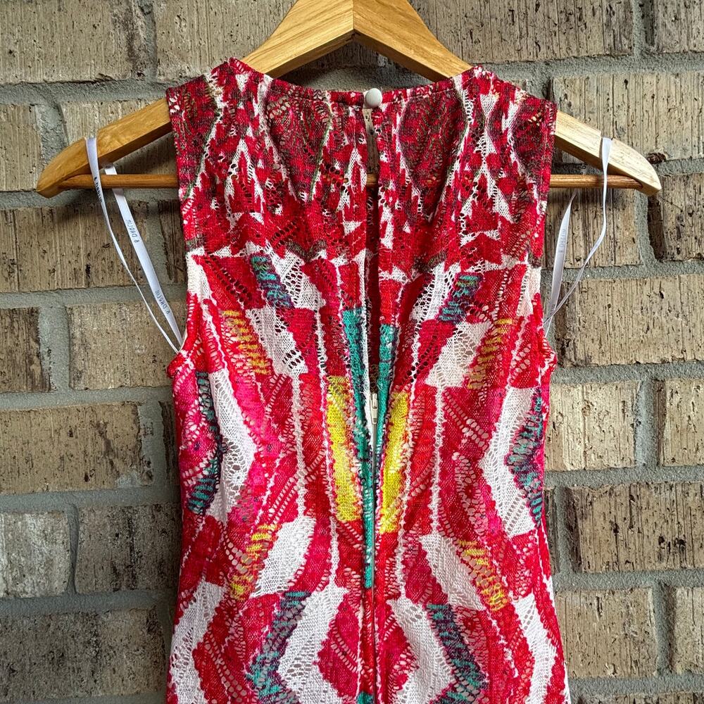 Lace Maxi Dress Red White Multicolor Sleeveless Size 1/2 - Picture 5 of 9